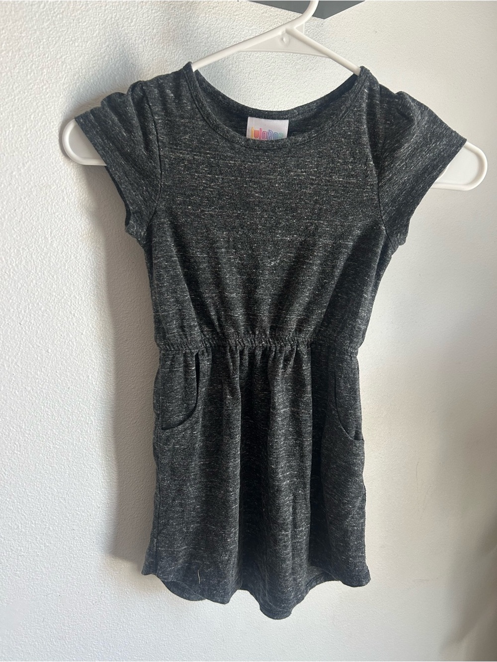 LuLaRoe Girls' Charcoal Knit Pocket Dress